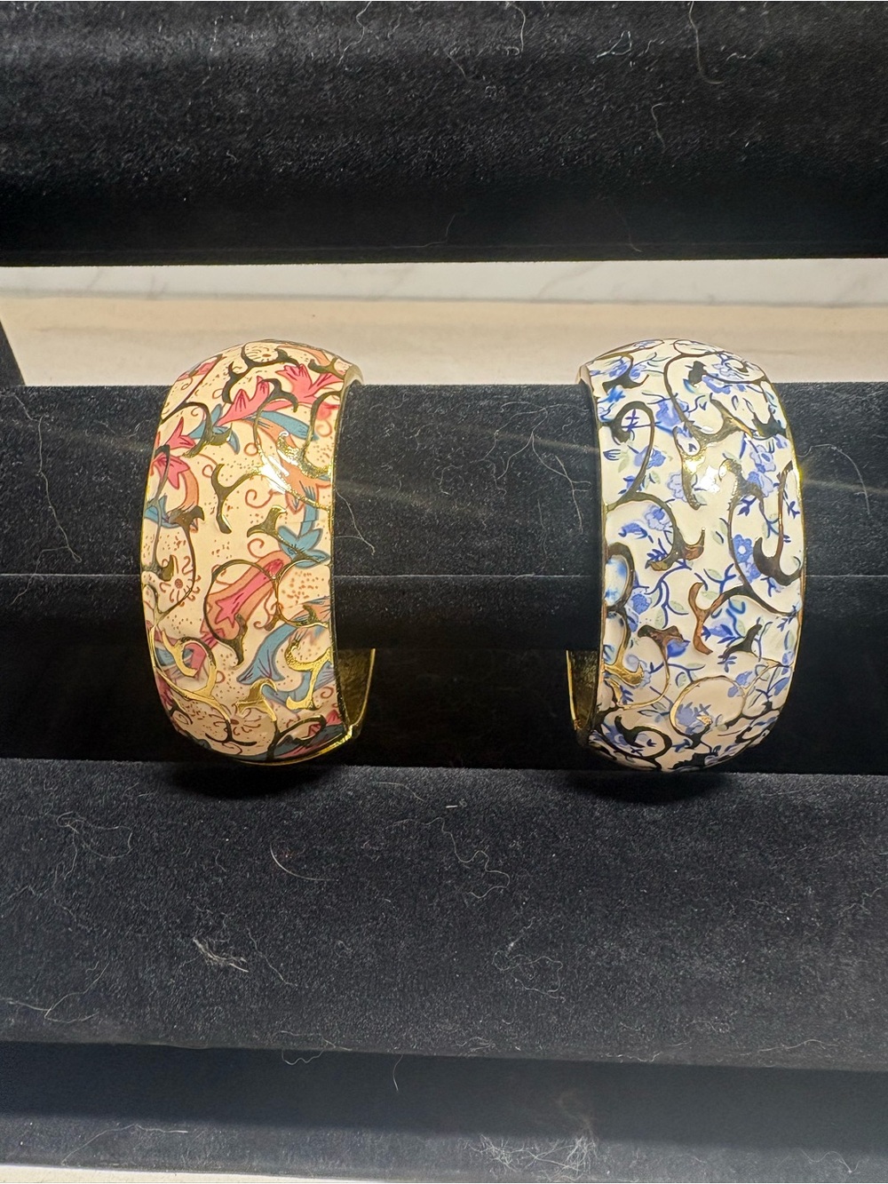 Vintage Floral Enamel Cuff Bracelet - Pink & Blue